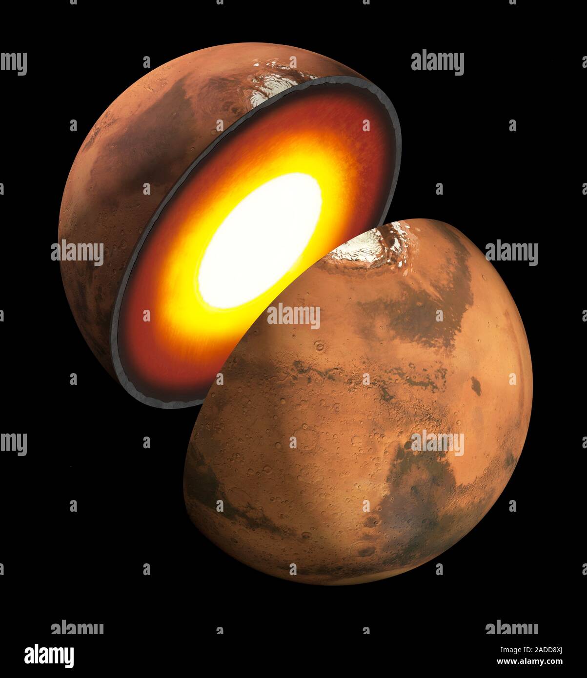Interior of Mars. Cutaway illustration showing the internal layers within Mars. Mars is one of