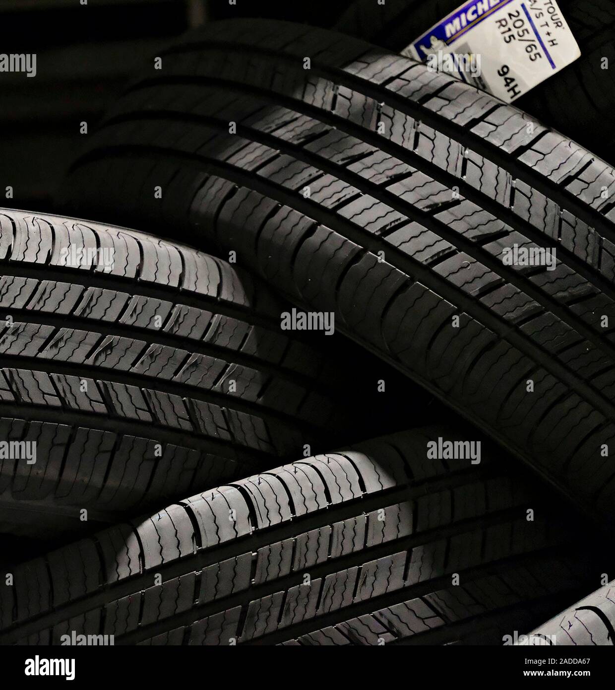 Tyre factory. Finished tyres at a factory that makes vehicle tyres