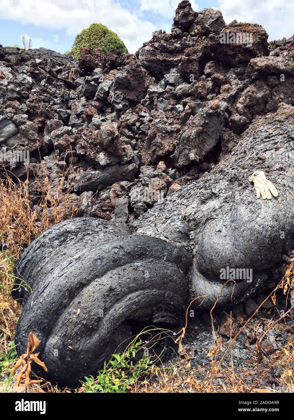 Kilauea eruption lava flow. Solidified lava that has flowed from a