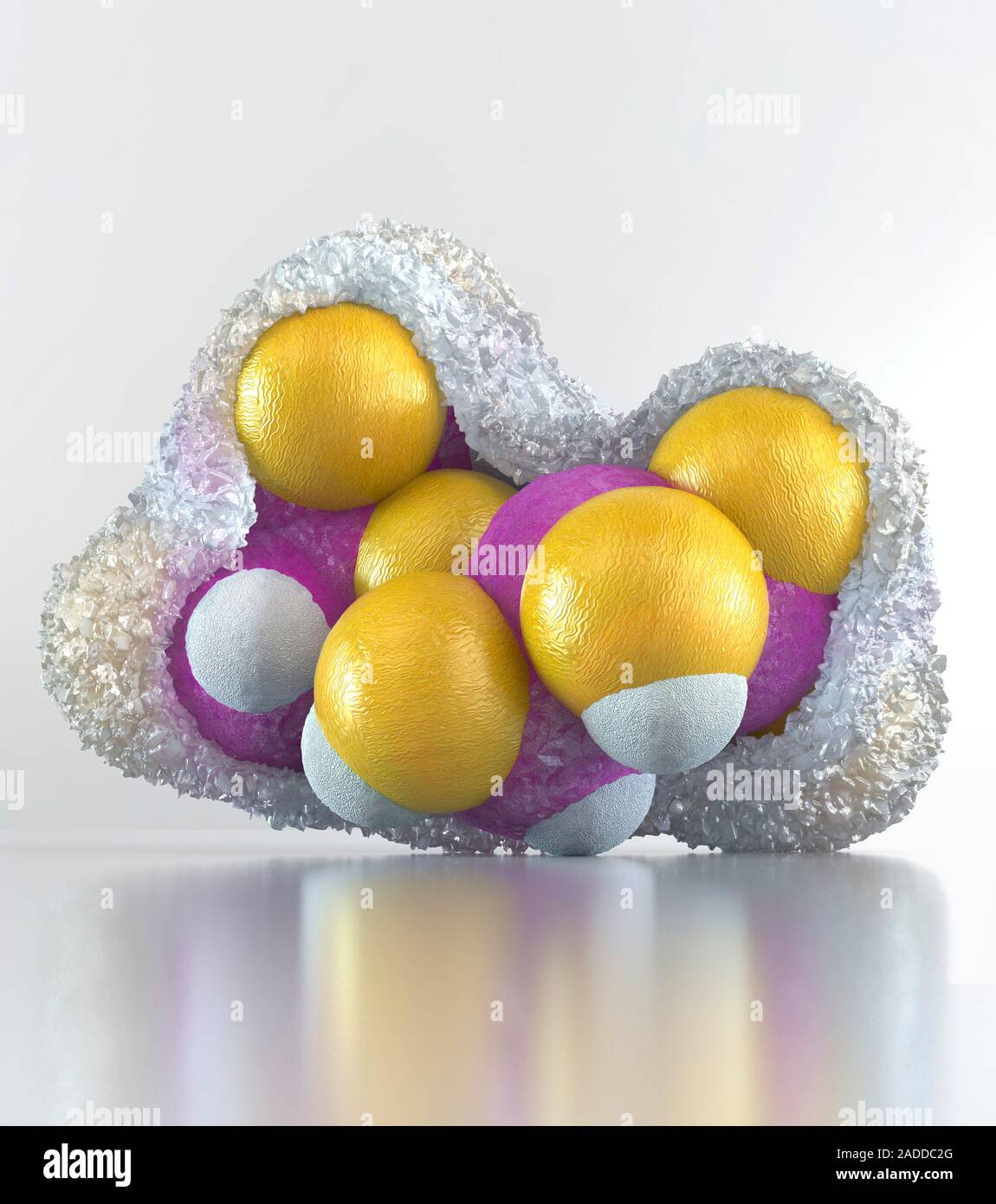 Sucrose. Molecular model of the organic compound sucrose (C12.H22.O11