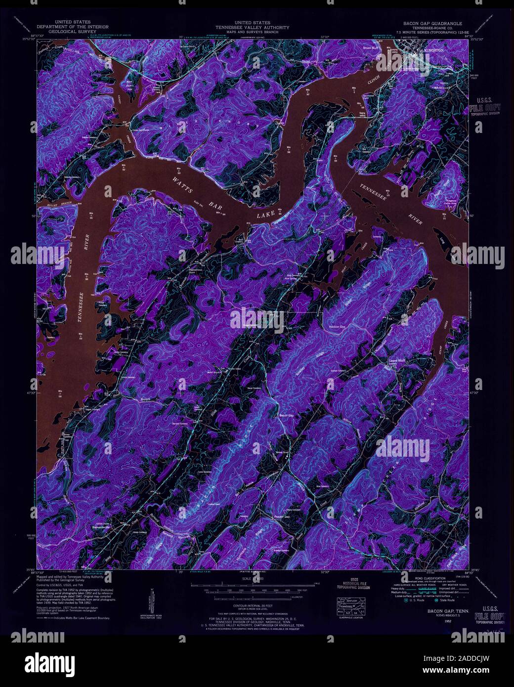 USGS TOPO Map Tennessee TN Bacon Gap 143648 1952 24000 Inverted ...
