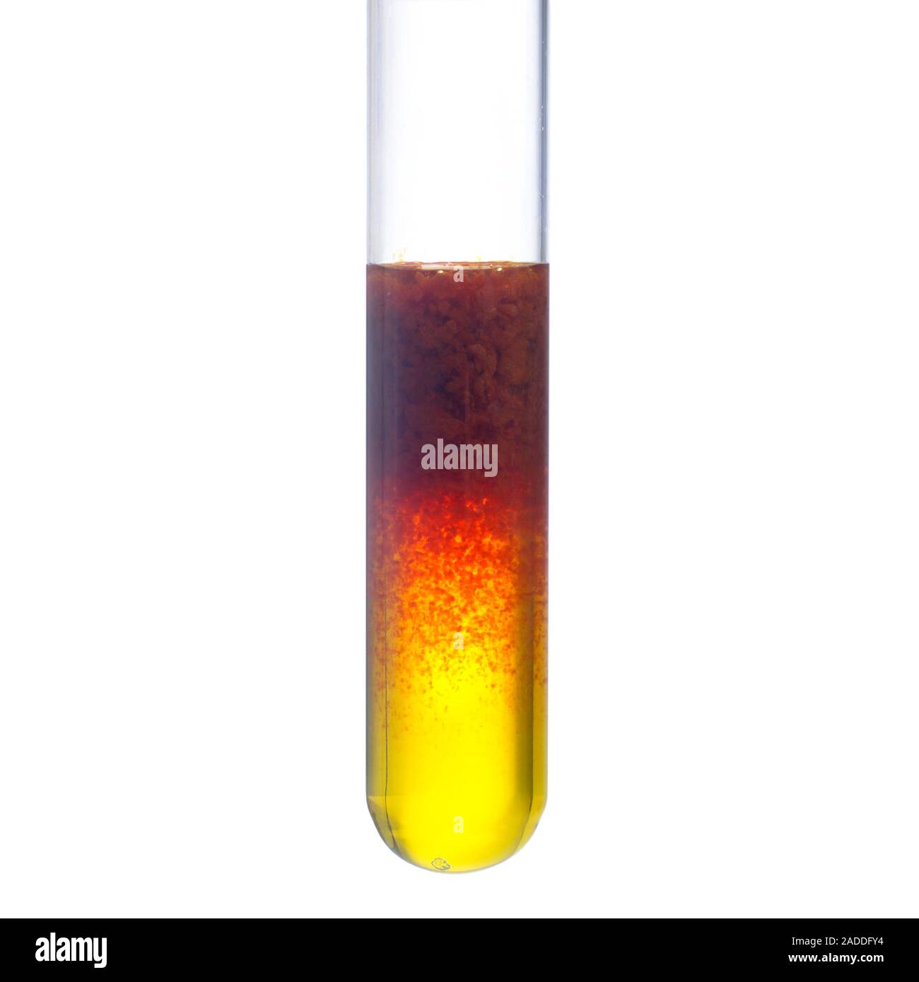 Iron (III) hydroxide precipitation. Test tube containing sodium