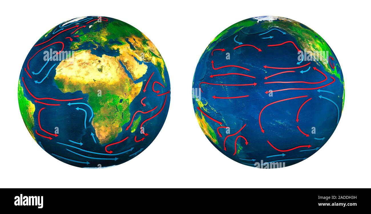 Global ocean currents. Illustration showing surface ocean currents ...