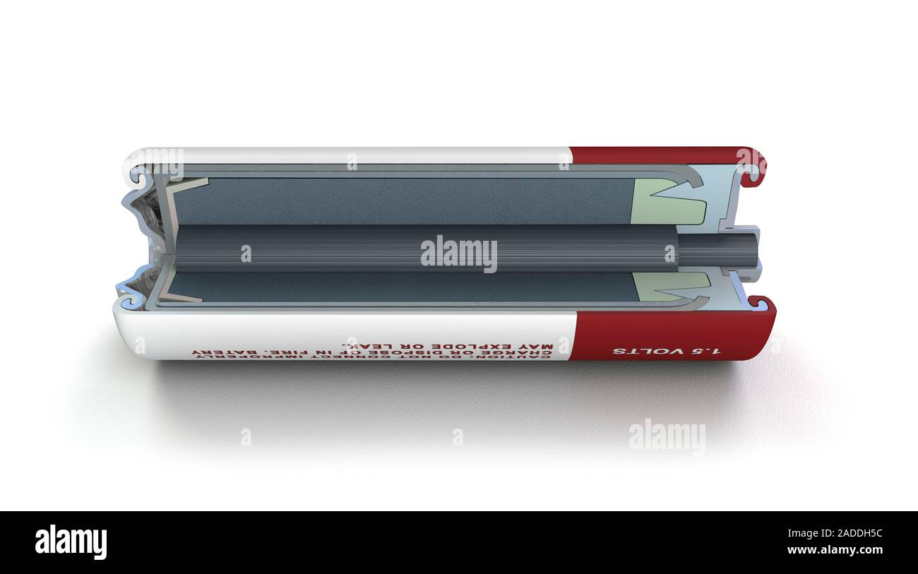 Zinc chloride battery. Cutaway illustration showing the typical