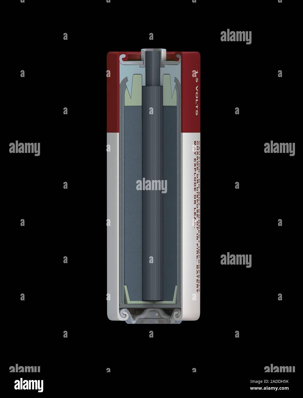 Zinc chloride battery. Cutaway illustration showing the typical