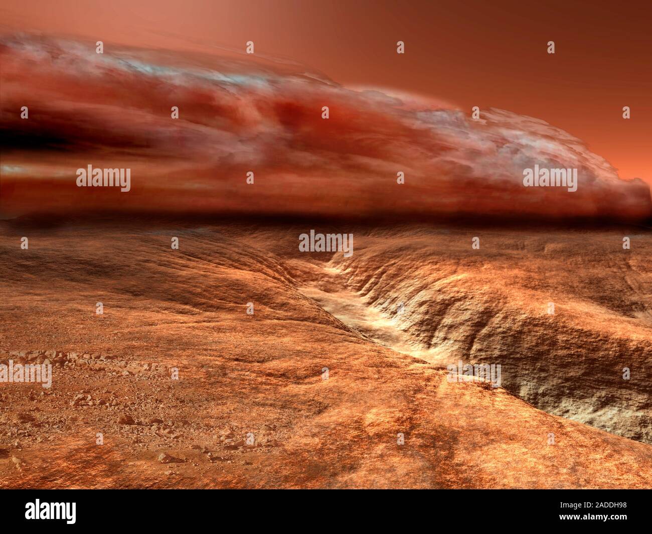 Storm on Mars, illustration. Mars is a rocky desert world with no