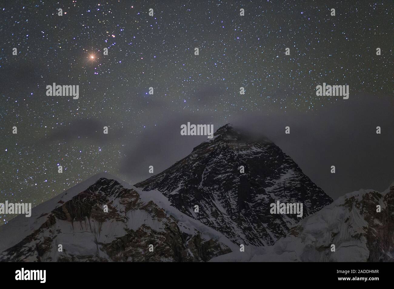 Aldebaran over Mount Everest. Aldebaran (upper left) is the eye of the