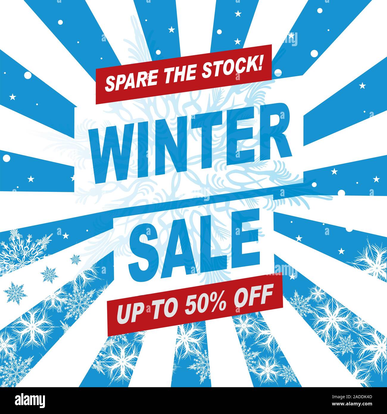 Winter sales banner. Blue abstract lines and snowflakes background. Stock Vector