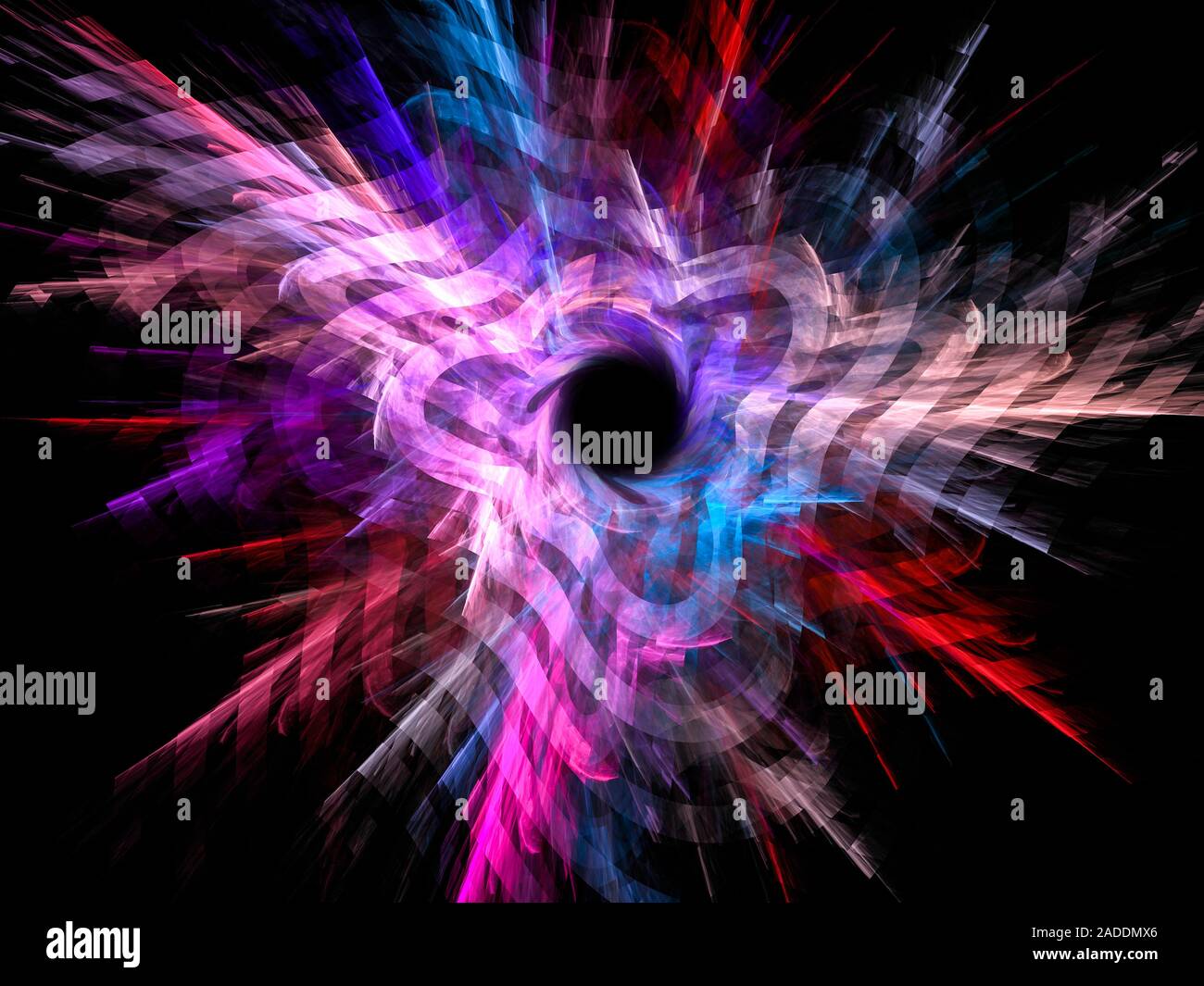 Warped spacetime. Conceptual representation of warped space-time-continuum with a black hole. Stock Photo