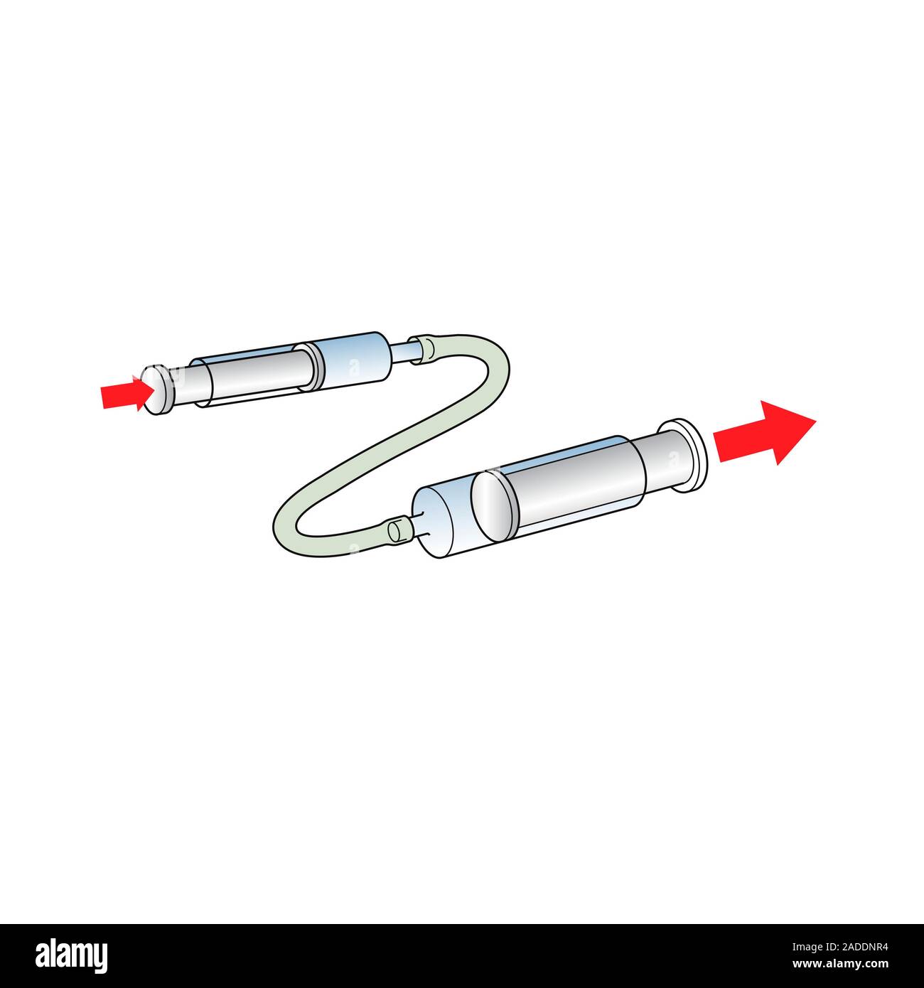 Hydraulics. Illustration demonstrating hydraulics, the transmission of