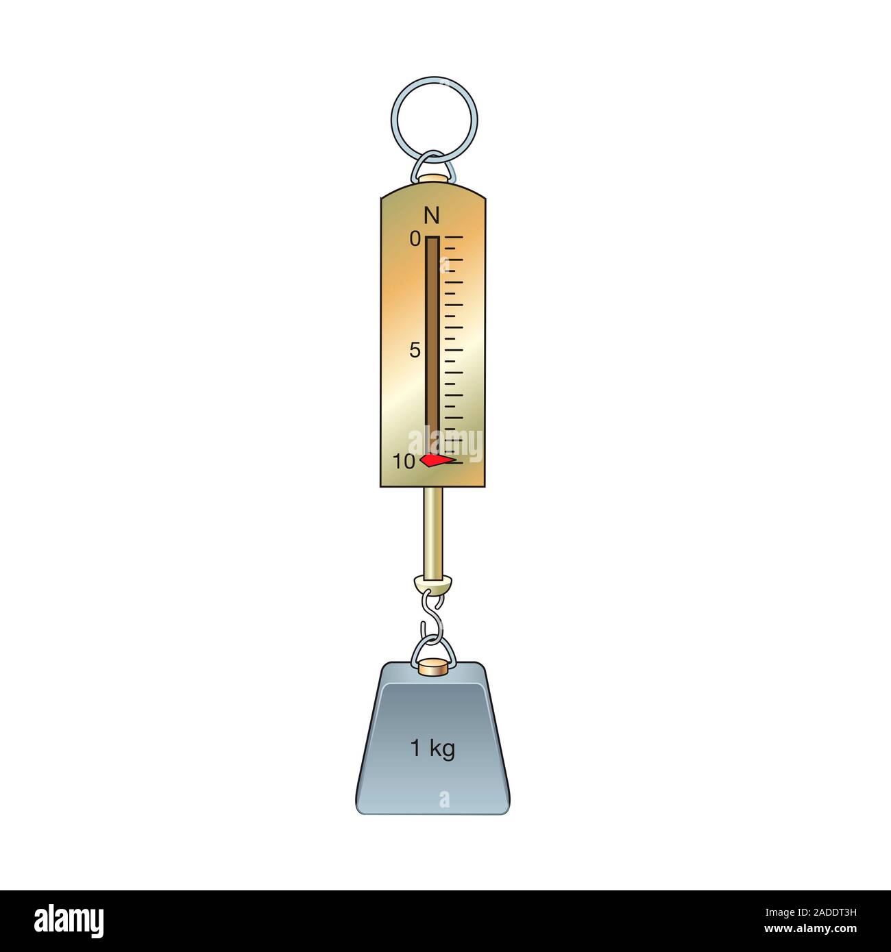 Mass and weight, illustration. A one kilogram mass being weighed on a ...