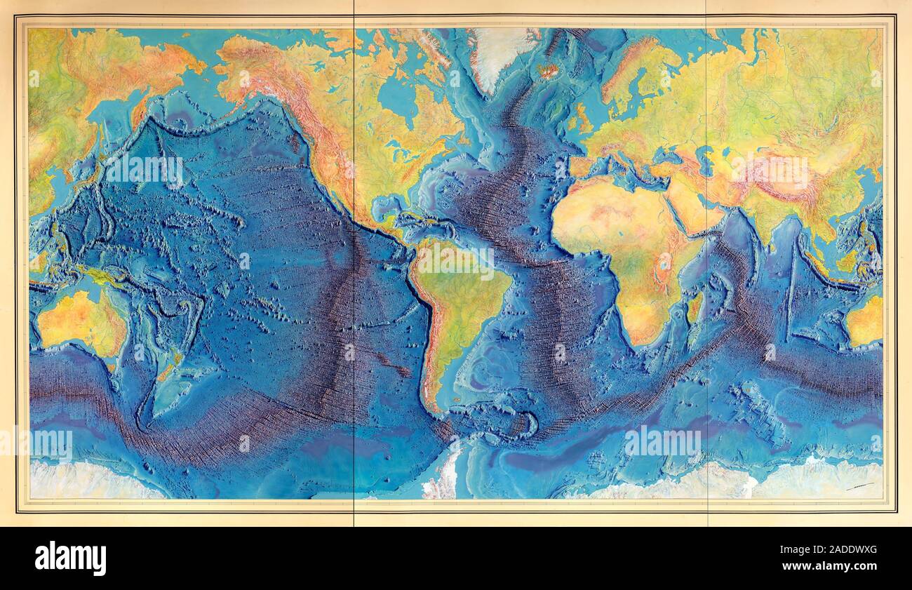 1977 World Ocean Floor Map created by Bruce Heezen and Marie Tharp. This was the first 