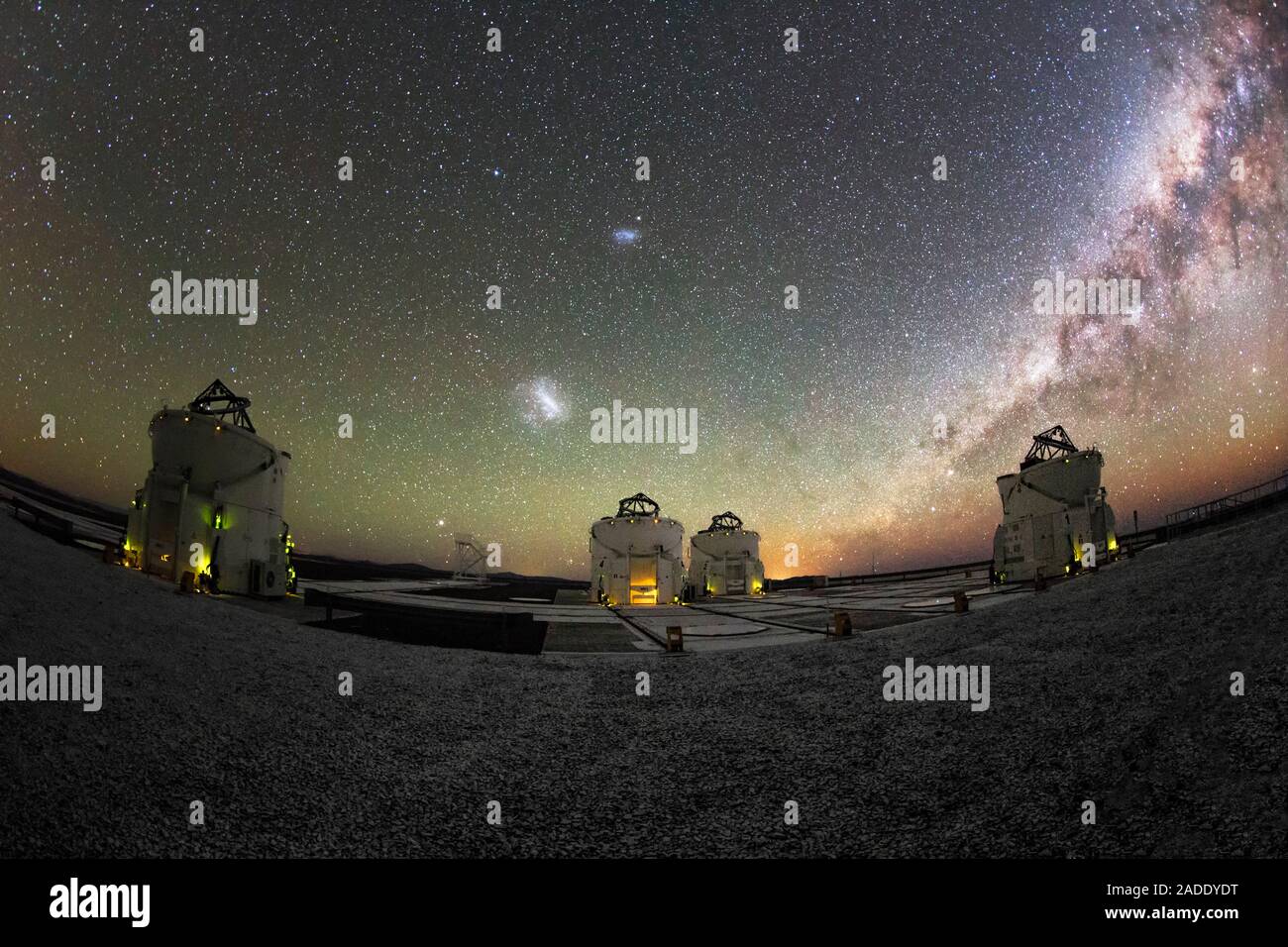 Magellanic Clouds, Milky Way and VLT telescopes. At far right is the ...