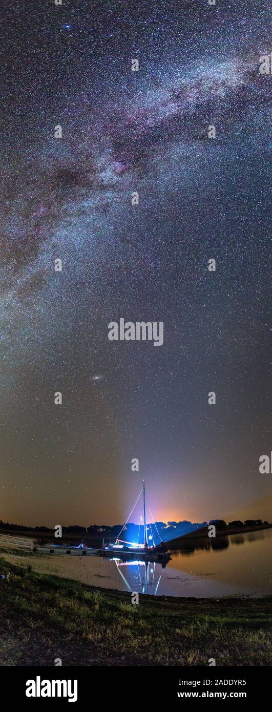 Milky Way over sailing boat. The Milky Way in the night sky over Sem ...
