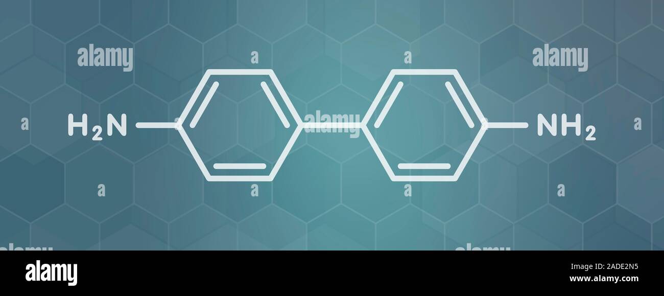 Benzidine (4,4'diaminobiphenyl) chemical. Highly carcinogenic. Used in