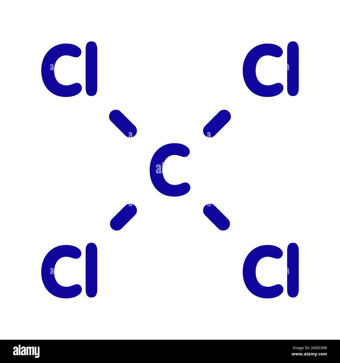 Carbon tetrachloride (tetrachloromethane) solvent molecule. Blue