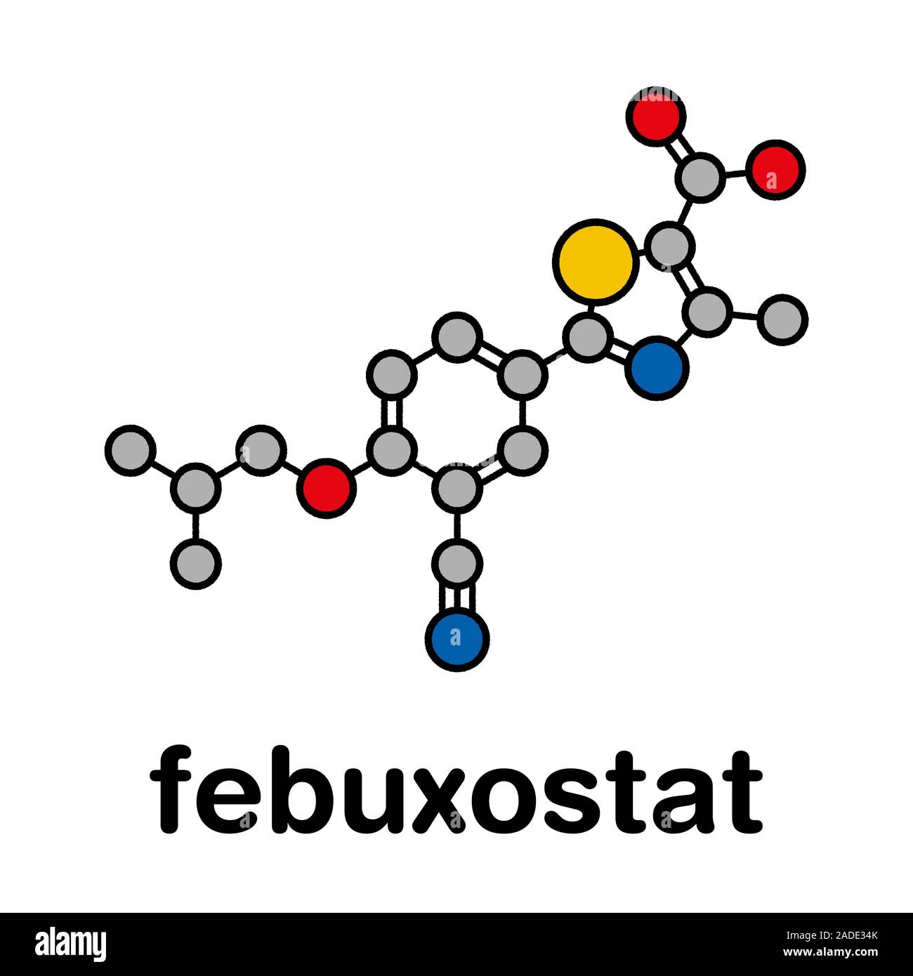 Febuxostat gout drug molecule (xanthine oxidase inhibitor). Stylized