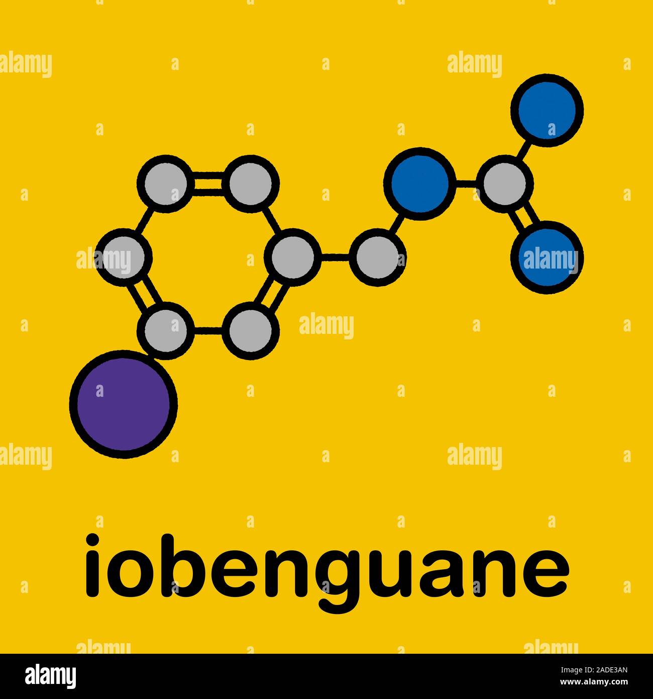 Iobenguane I131 cancer drug molecule (radiopharmaceutical). Stylized
