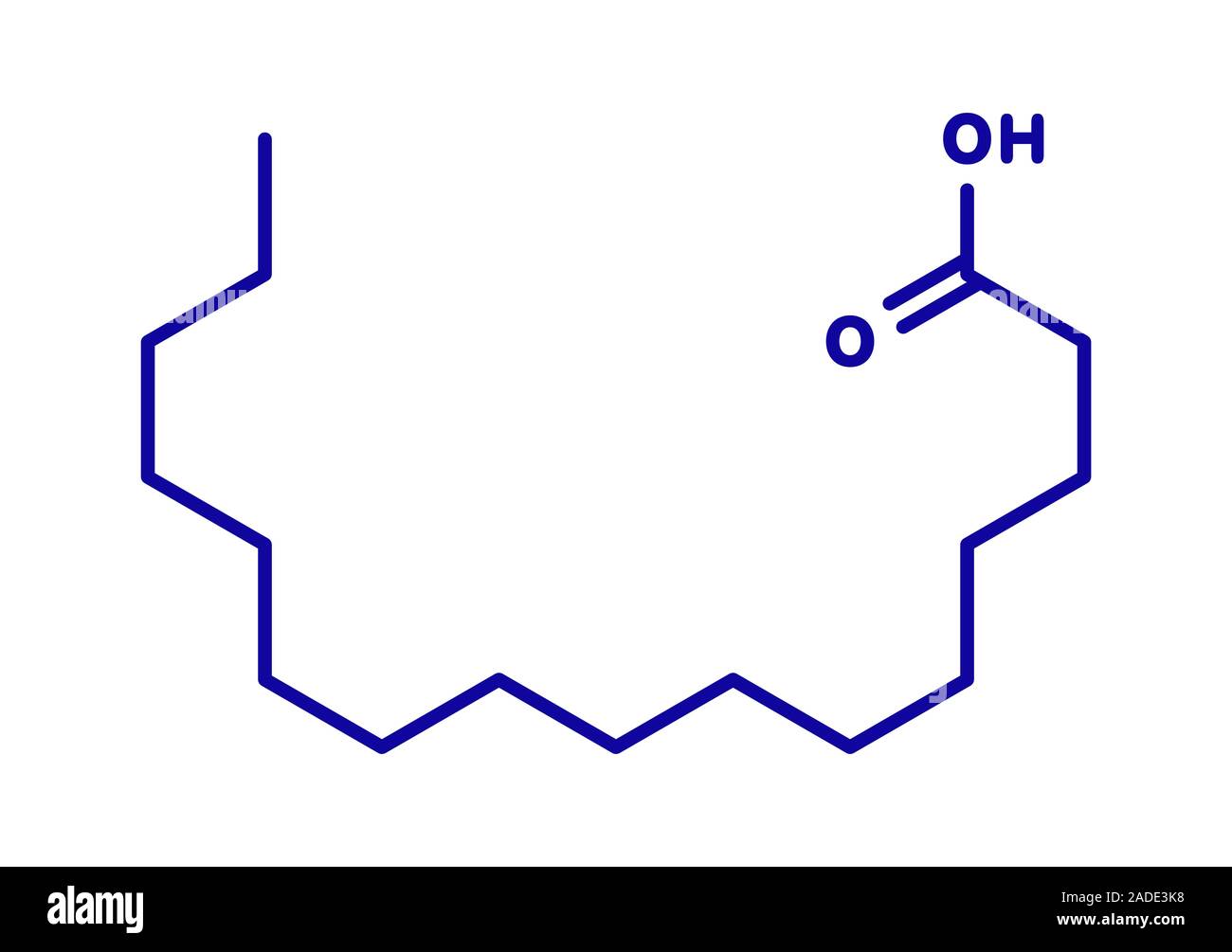 Palmitic (hexadecanoic) acid saturated fatty acid molecule. Blue skeletal formula on white