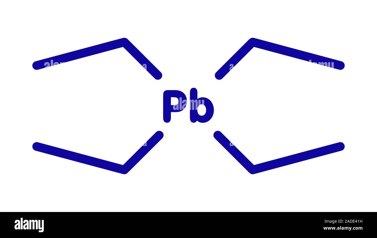 Tetraethyllead gasoline octane booster molecule. Neurotoxic organolead