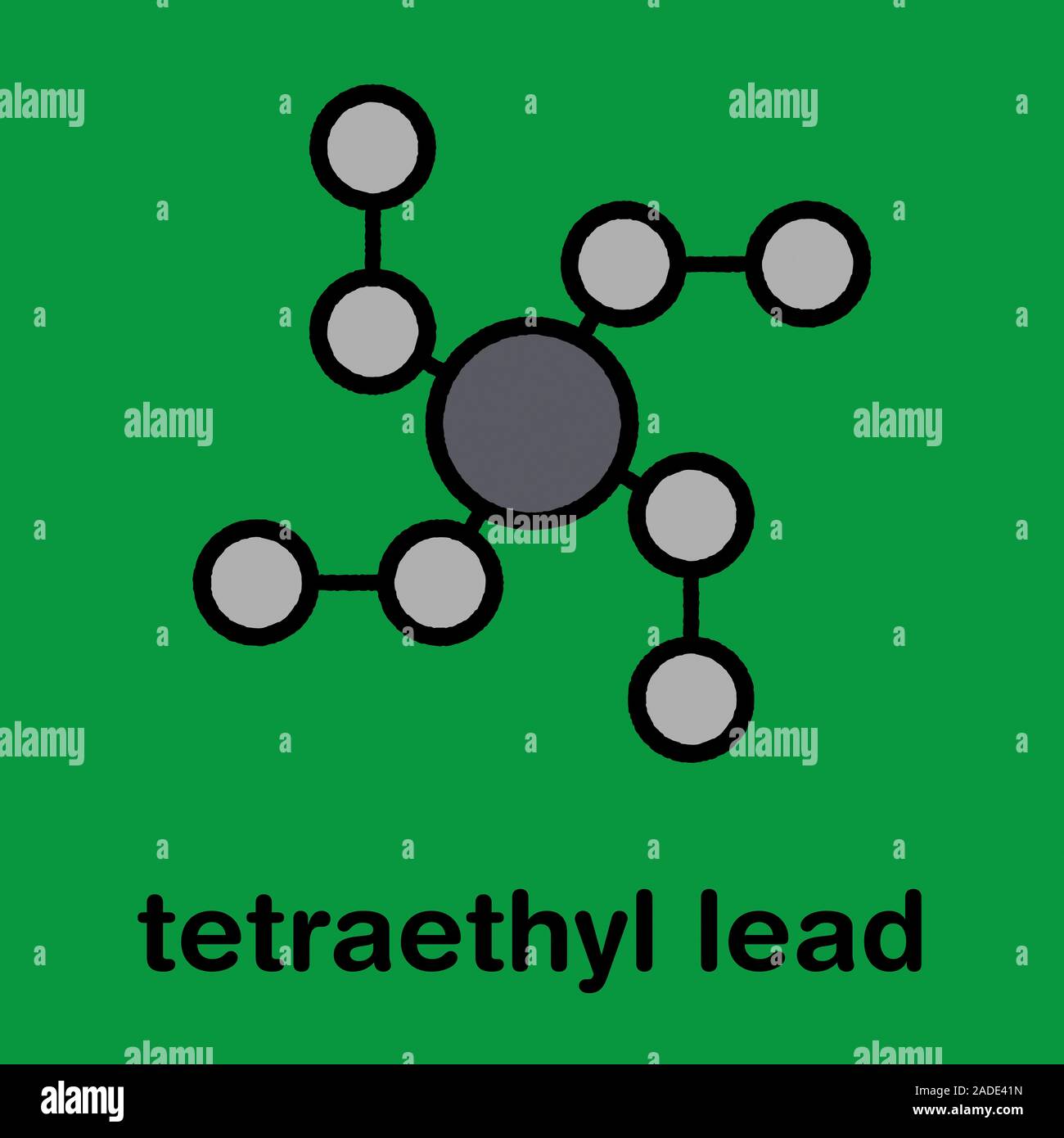 Tetraethyllead gasoline octane booster molecule. Neurotoxic organolead