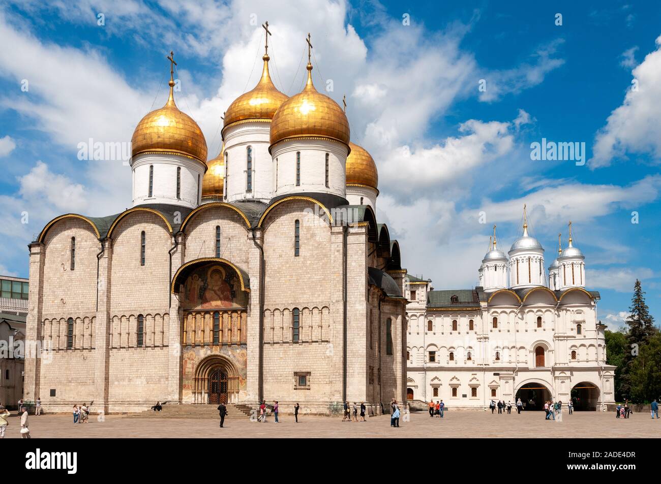 Assumption or Dormition Cathedral on Cathedral Square in the Kremlin, Moscow Russia Stock Photo