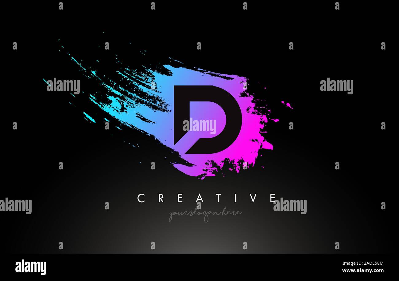 D Artistic Brush Letter Logo Design in Purple Blue Colors Vector ...