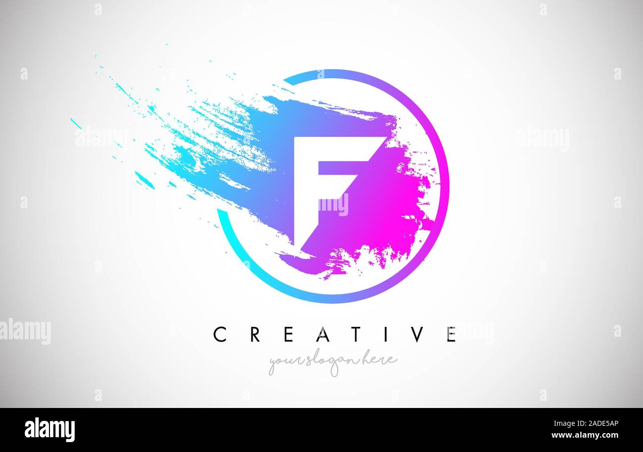 F Artistic Brush Letter Logo Design in Purple Blue Colors Vector ...