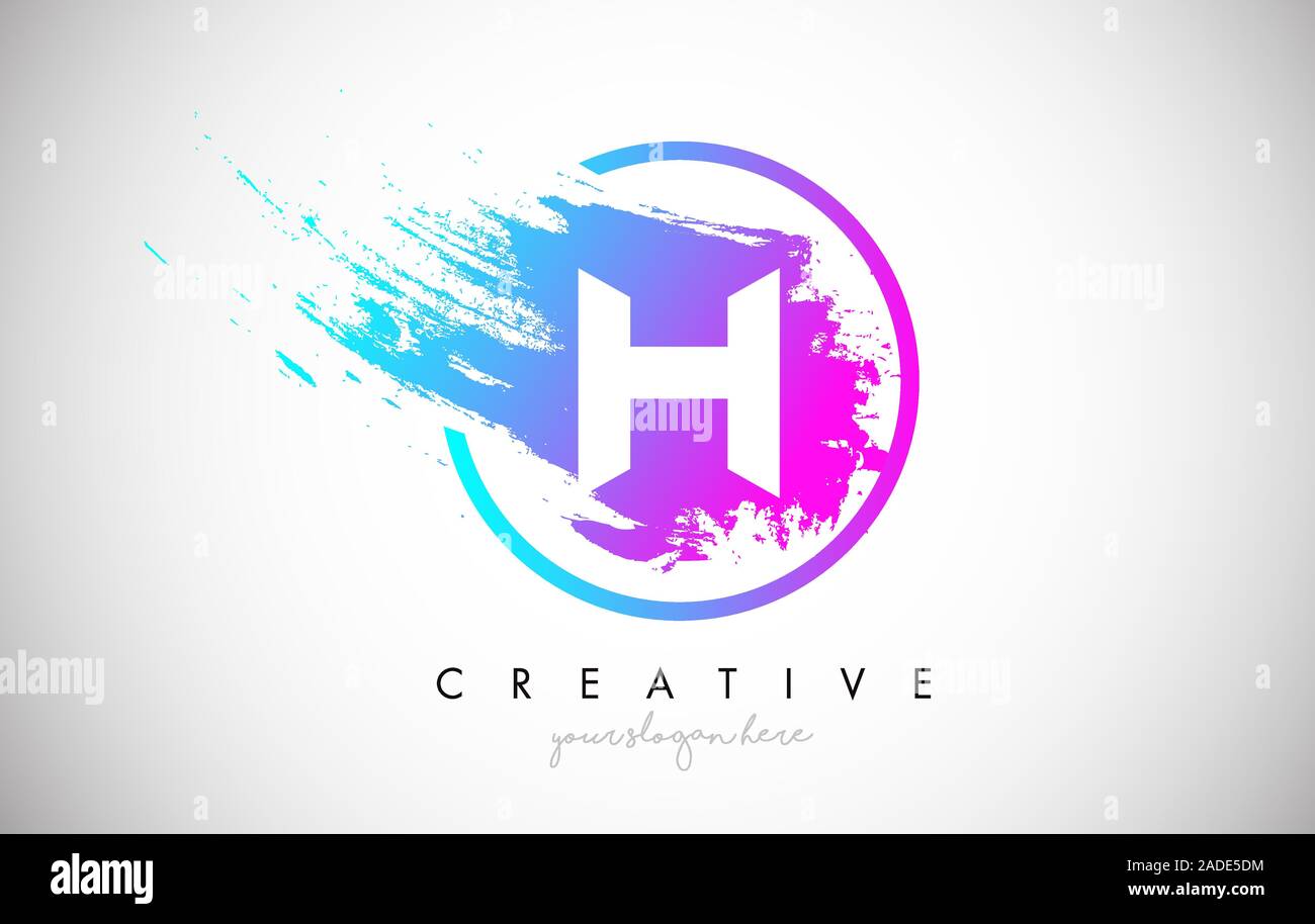 H Artistic Brush Letter Logo Design in Purple Blue Colors Vector Illustration. Stock Vector
