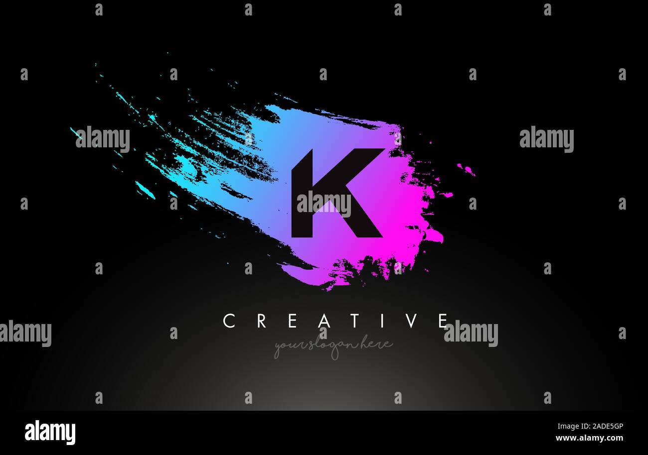 K Artistic Brush Letter Logo Design in Purple Blue Colors Vector ...