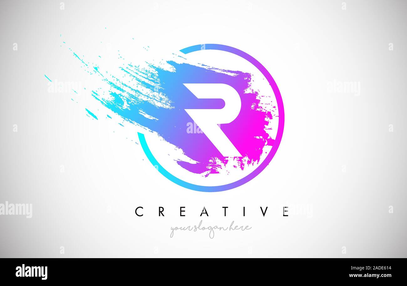 R Artistic Brush Letter Logo Design in Purple Blue Colors Vector ...