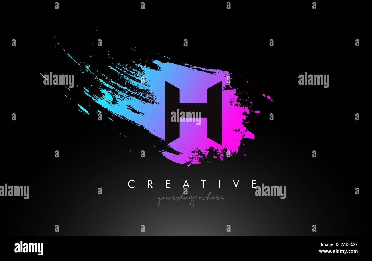 H Artistic Brush Letter Logo Design in Purple Blue Colors Vector ...