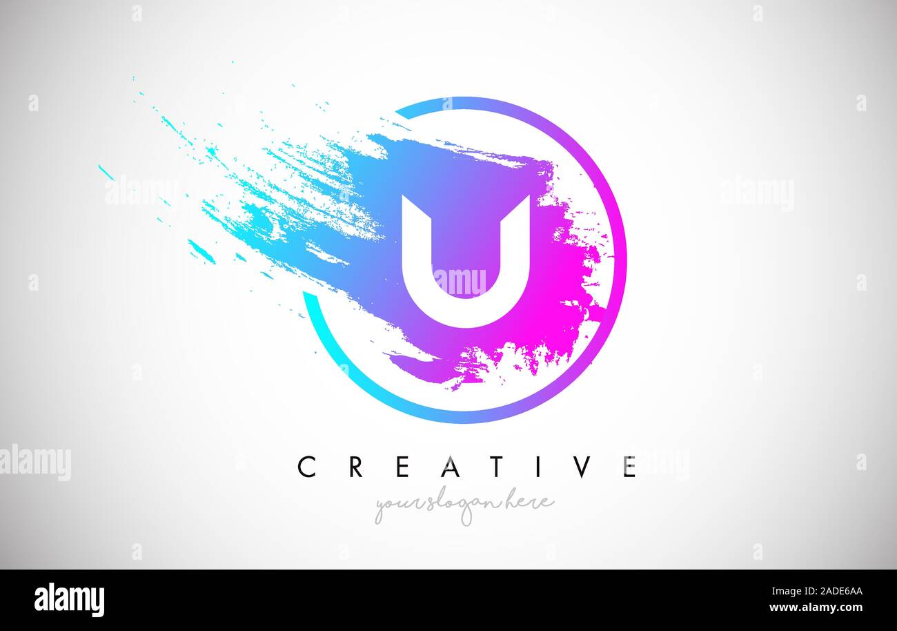U Artistic Brush Letter Logo Design in Purple Blue Colors Vector ...