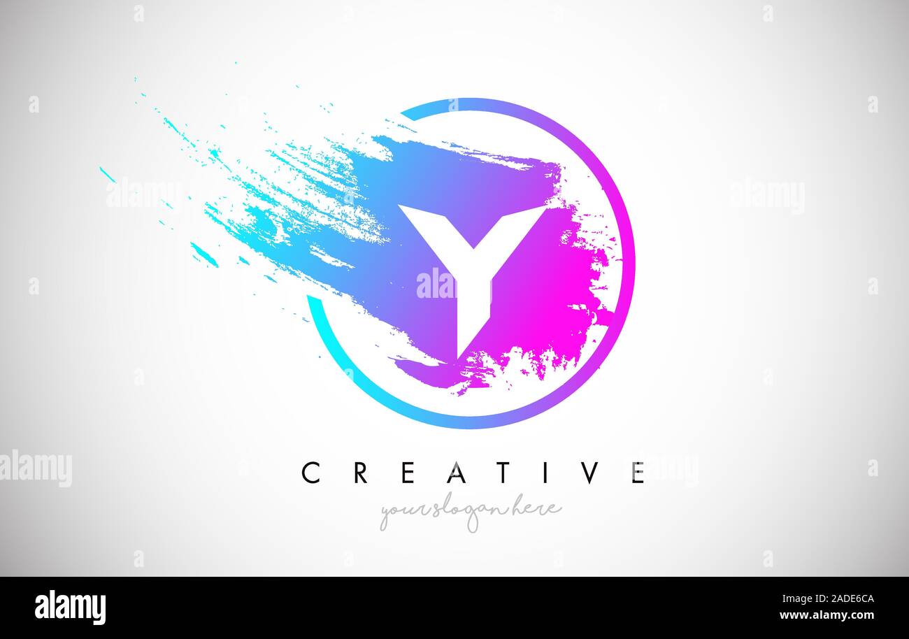 Y Artistic Brush Letter Logo Design in Purple Blue Colors Vector ...