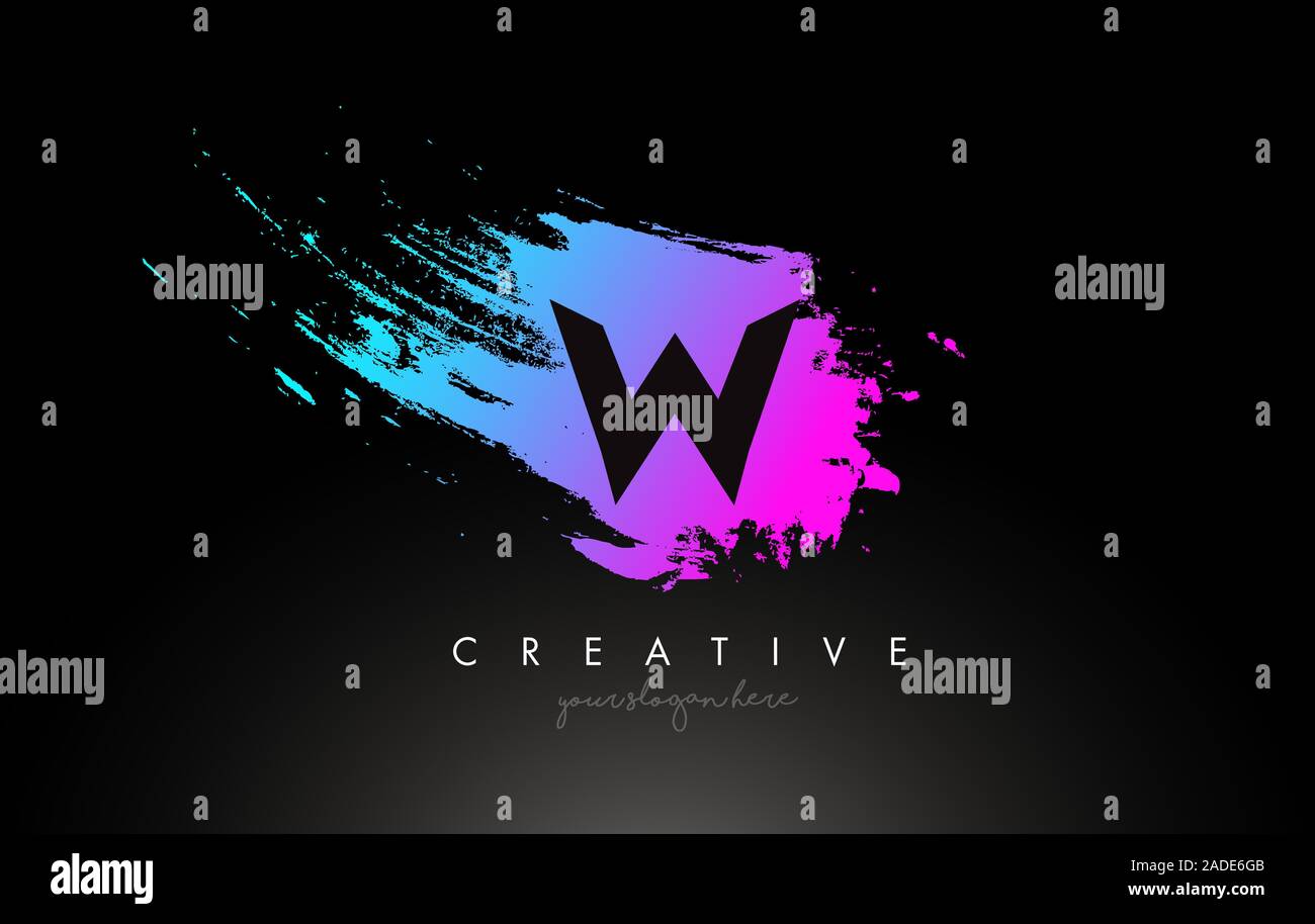 W Artistic Brush Letter Logo Design in Purple Blue Colors Vector ...