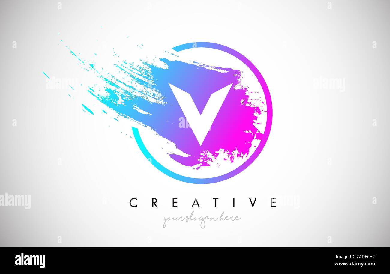 V Artistic Brush Letter Logo Design in Purple Blue Colors Vector