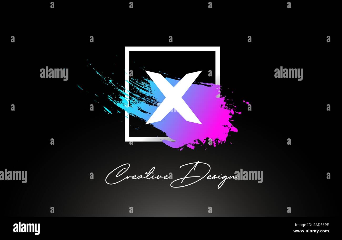 X Artistic Brush Letter Logo Design in Purple Blue Colors Vector ...