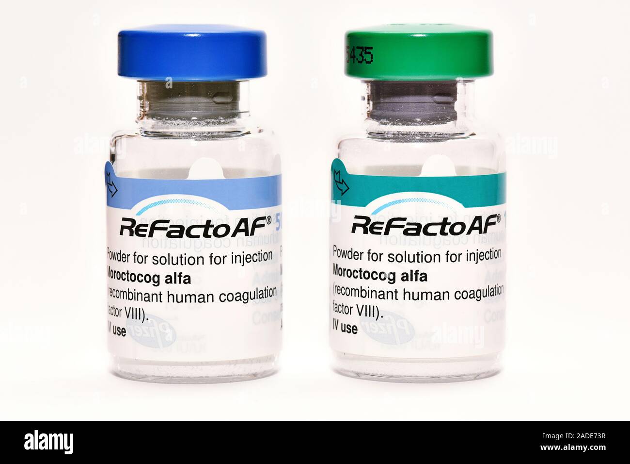 Bottles containing Moroctocog alfa (trade name ReFacto) blood clotting factor VIII concentrate
