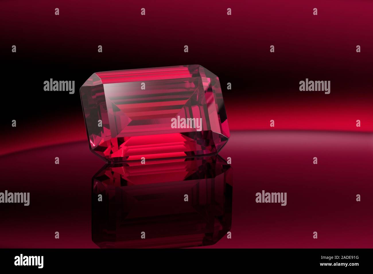 Emerald cut ruby gemstone. Stock Photo