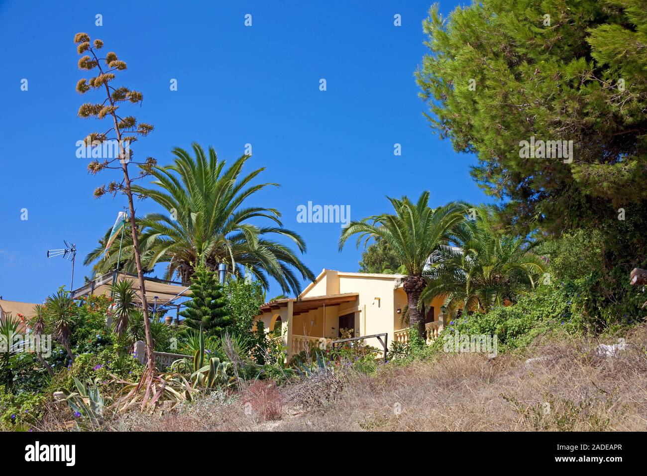 Small Finca at the beach Cala Romantica, Porto Christo, Mallorca, Balearic islands, Spain Stock Photo