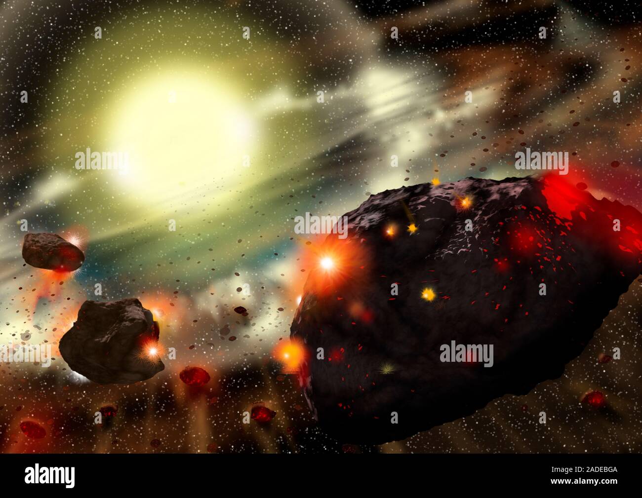 Early solar system. Illustration of the early solar system during its ...