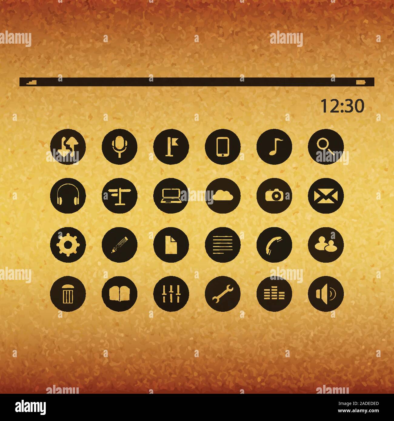 Set of Black and White Computer Related and Media UI Icon Illustrations