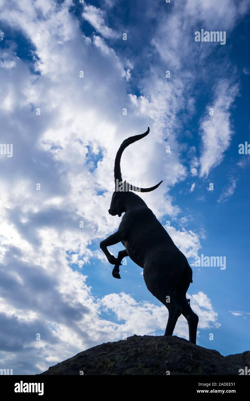 Iberian ibex monument, Hoyos del Espino, Sierra de Gredos, Avila, Castilla y León, Spain, Europe Stock Photo