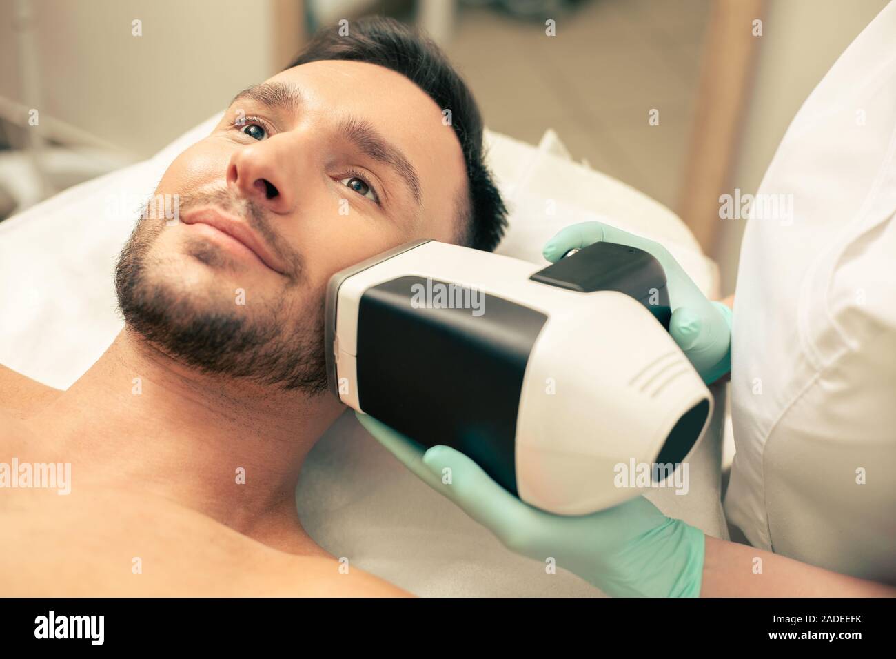 Modern Skin Analysis Camera Near The Face Of Young Man Stock Photo Alamy