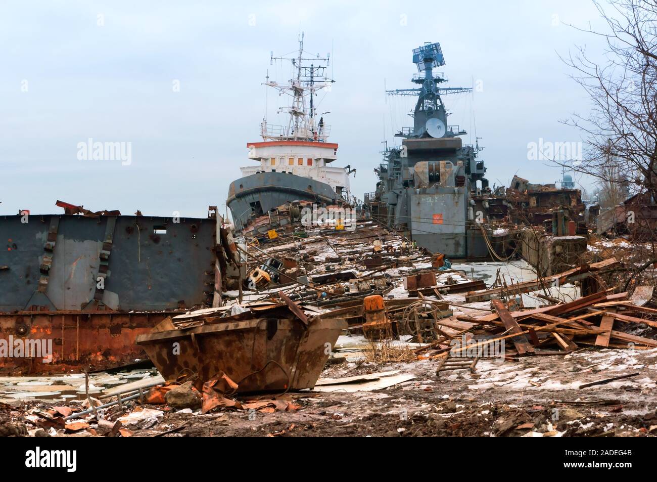 ship graveyard, decommissioned military vessels, Baltiysk, Baltic sea, Kaliningrad region, Russia February 2019 Stock Photo