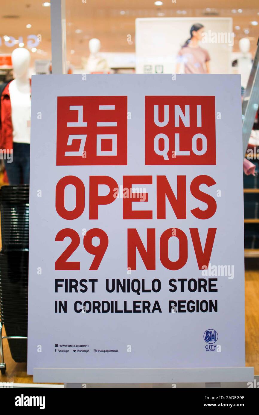 NOV. 28, 2019-BAGUIO CITY PHILIPPIINES : Newly open UNIQLO store inside SM  Baguio City mall. Promotional leaflet on a stand outside the newly openned  Stock Photo - Alamy