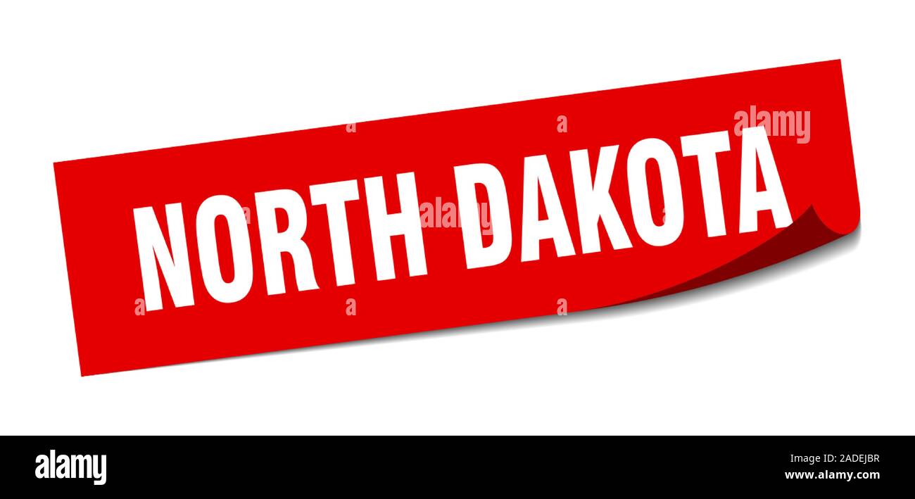 North Dakota sticker. North Dakota red square peeler sign Stock Vector
