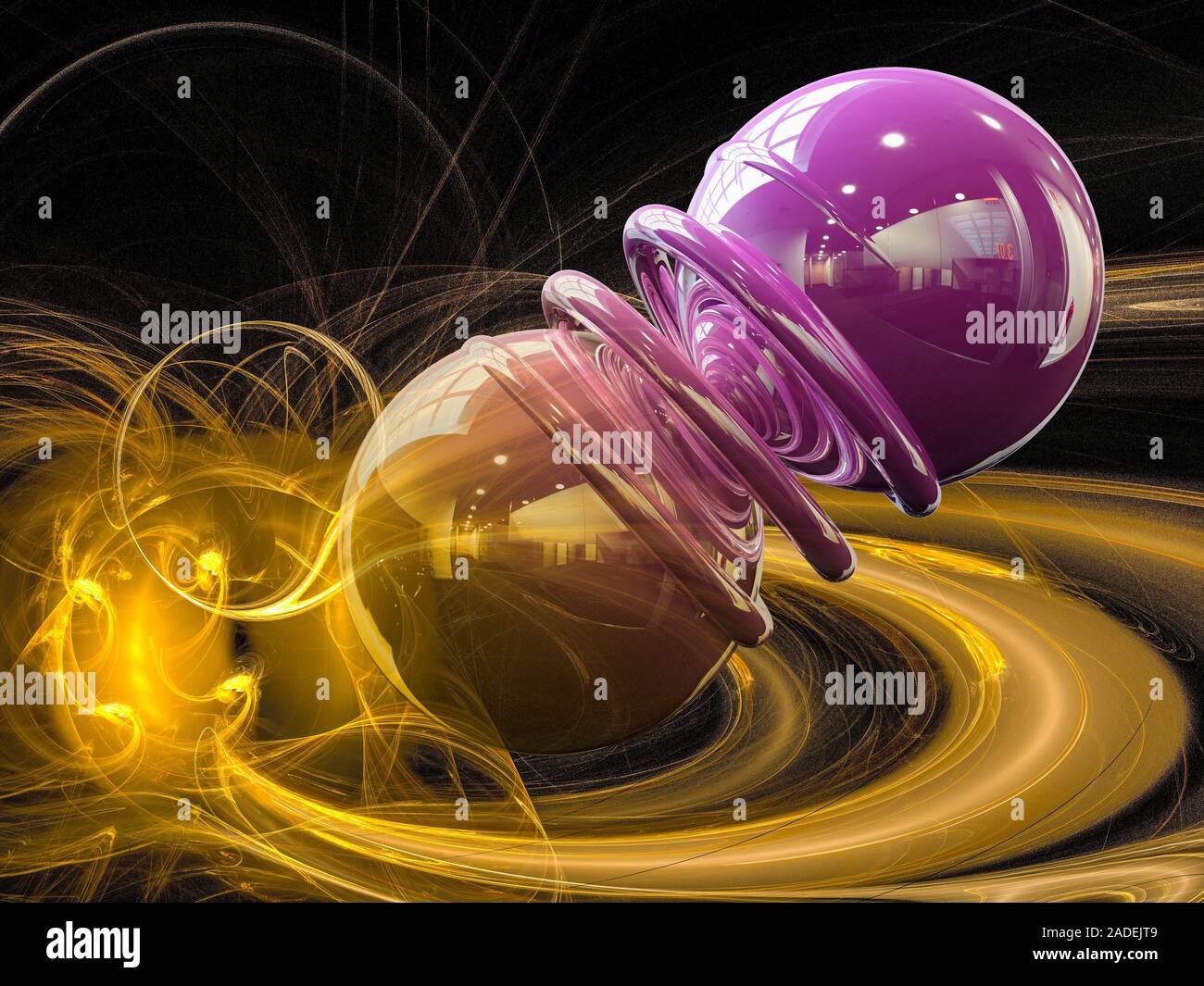 Entangled particles. Conceptual illustration symbolizing the quantum ...