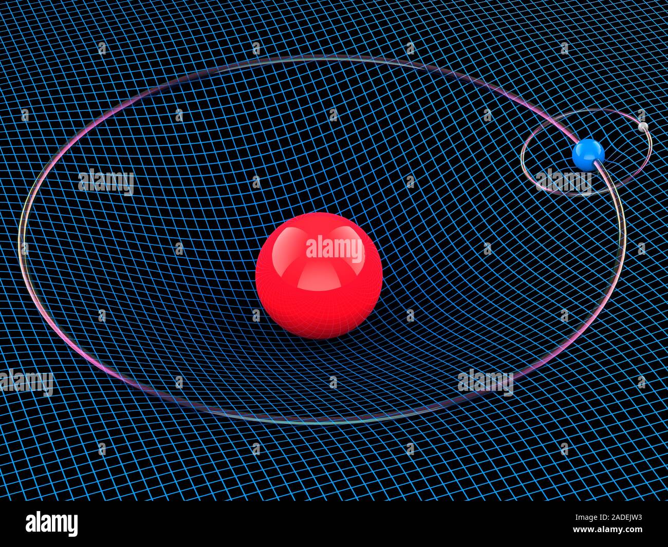 Sun, Earth and Moon in spacetime. Computer illustration showing ...
