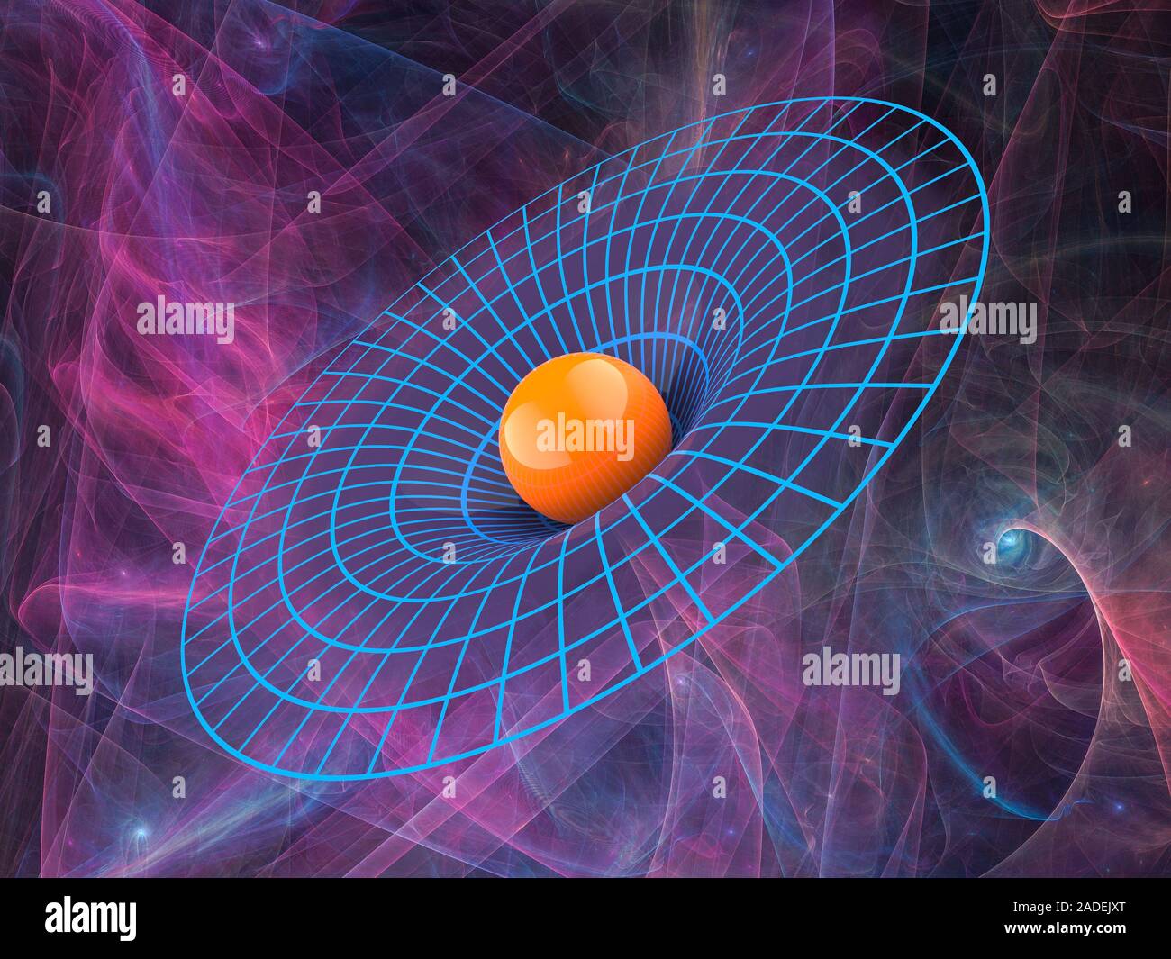 Spacetime. Computer illustration showing the curvature of a circular ...